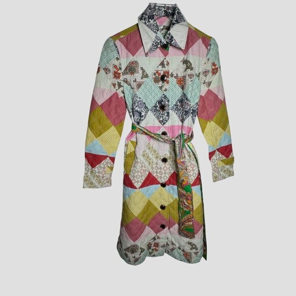 Love the Label quilted Duster Colette trench Coat size small NWT Patchwork - Picture 2 of 13